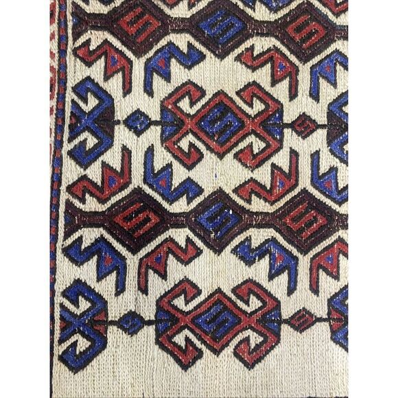 Vintage Afghan Flat weave Woven Wool Nomadic Rug Red Blue Geometric 55” x 29” - Picture 6 of 15